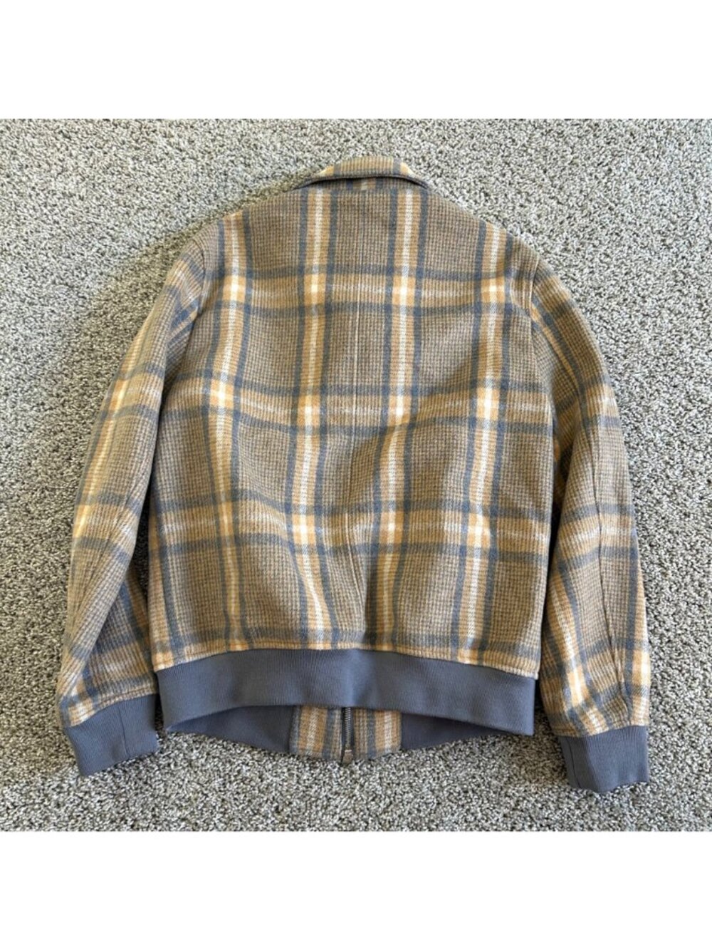 Express Men's Sz Medium Beige & Gray Plaid Bomber Jacket Water Resistant - Picture 3 of 9